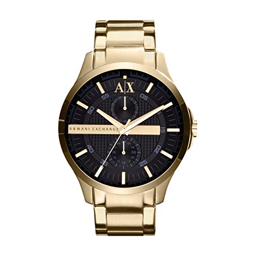 Armani Exchange Reloj Hombre, Movimiento multifunción, 46mm Caja de acero inoxidable dorado con correa de acero, AX2122