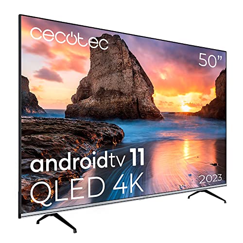 Cecotec Televisor QLED 50" Smart TV V1 Series VQU10050. 4K UHD, Android 11, Diseño Frameless, MEMC, Dolby Vision y Dolby Atmos, HDR10, Wide Color Gamut 96%, 2 Altavoces 10W, 2 Mandos, Modelo 2023