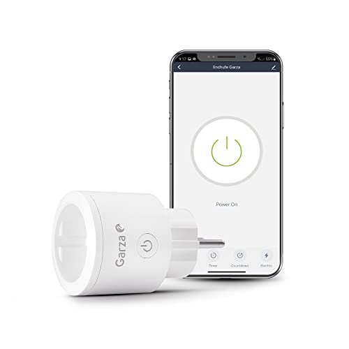 Garza Smart - Enchufe Wifi Inteligente, Programable, Wifi 2.4GHz, Con medidor de consumo, Control remoto por app y por voz Alexa/Google, Blanco
