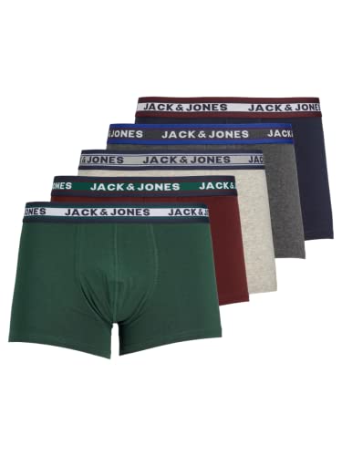 JACK and JONES Pack de 5 bóxers Jacoliver Trunks para hombre, gris oscuro jaspeado, talla L EU