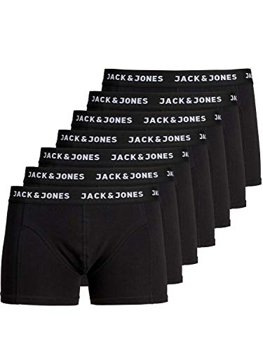JACK & JONES Jachuey Trunks 7 Pack Bóxer, Negro (Black Detail: Blacak/Black/Black/Black/Black/Black), Medium (Pack de 7) para Hombre