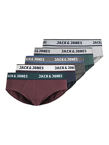 JACK&JONES JACSOLID Briefs 5 Pack Bóxer, Port Royale/Detail:Sea Moss, L de los Hombres