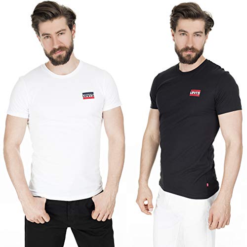 Levi's 2-Pack Crewneck Graphic Tee Camiseta Hombre, Sportswear White/Mineral Black, M