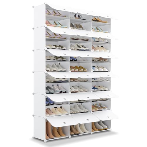 MAGINELS 72 pares de zapateros organizador de zapatos, ampliable, gabinete de almacenamiento de zapatos, apilable, ahorra espacio, para entrada, pasillo y armario, color blanco