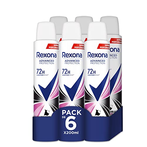Rexona - Desodorante Aerosol Advance Protection Invisible Pure 72 h para mujer 200 ml - Pack de 6
