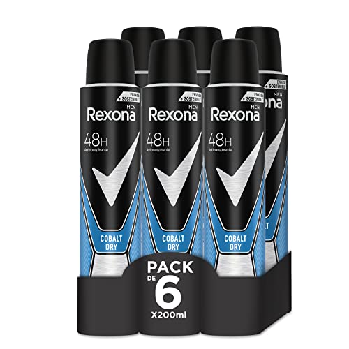 Rexona  Desodorante Aerosol Antitranspirante para hombre Cobalt Dry  200ml - Pack de 6