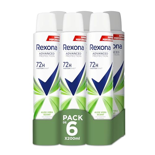 Rexona  Desodorante Aerosol Antitranspirante para mujer Aloe Vera  200ml - Pack de 6, 1200 mililitro, 6