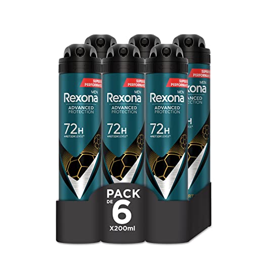 Rexona Desodorante Aerosol Protección Avanzada 72h Sport Cool Antitranspirante para hombre 200ml - Pack de 6