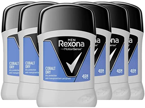 Rexona  Desodorante Stick Antitranspirante para hombre Cobalt Dry  50ml - Pack de 6