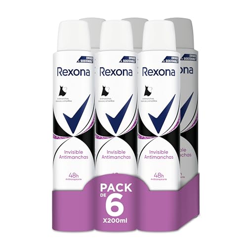 Rexona Invisible Desodorante Aerosol Antitranspirante para mujer Black&White  200ml - Pack de 6