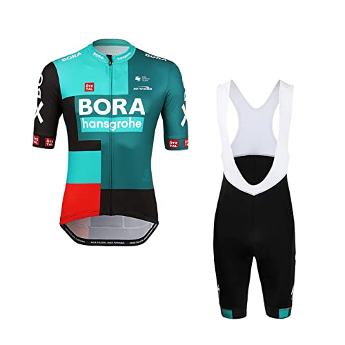 SGCIKER 2022 para hombre profesional equipo BORA ciclismo Jersey conjunto, manga corta MTB bicicleta ropa babero corto kits gel pad(M)
