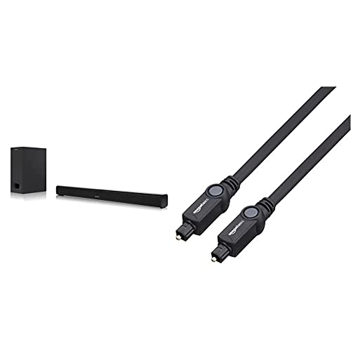 Sharp HT-SBW110 2.1 Slim Barra de Sonido Cine en casa Color Negro + Amazon Basics Cable óptico de Audio Digital Toslink (1 m)