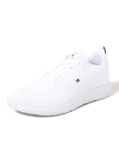 Tommy Hilfiger Hombre Sneaker Running Corporate Knit Rib Runner Zapatillas Deportivas, Blanco (White), 42 EU