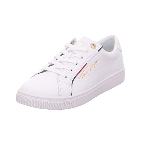Tommy Hilfiger Mujer Sneaker Suela Cupsole Tommy Signature Zapatillas, Blanco (White), 37 EU