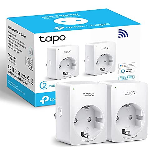 TP-Link Tapo P100 (2-Pack) - Mini Enchufe Inteligente Wi-Fi, óptimo para programar el encendido/apagado y ahorrar energía, no necesita HUB, compatible con Alexa y Google Hom, Color Blanco