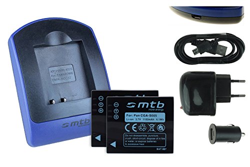 2 Baterìas + Cargador (USB/Coche/Corriente) S005 para Panasonic Lumix DMC-FS, FX, LX Serie/Leica D-Lux/Finepix/Ricoh... Ver Lista