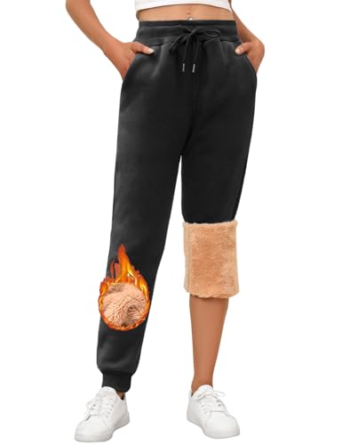 RITOSTA Pantalones Deportivos para Mujer Pantalones Mujer Yoga Pantalón Largo Chandal de Forro Polar Mujer Pantalon Termico Mujer Jogger Mujer con Bolsillos, Cordón para Invierno（Negro,M）