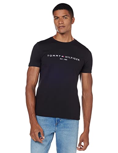 Tommy Hilfiger CORE TOMMY LOGO TEE, Camiseta para Hombre, Negro (Jet Black), M
