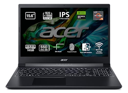 Acer Aspire 7 A715-43G-Ordenador Portátil Gaming 15.6” Full HD IPS (AMD Ryzen 5 5625U,16GB RAM,512GB SSD,NVIDIA GeForce RTX 3050,Sin Sistema operativo) PC Portátil Color Negro-Teclado QWERTY Español
