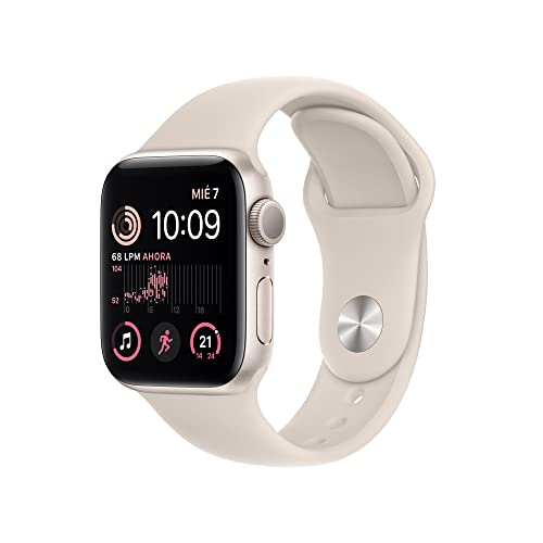 Apple Watch SE de 2.ªgeneración (GPS, 40mm) Reloj Inteligente con Caja de Aluminio en Blanco Estrella - Correa Deportiva Blanco Estrella - Talla única. Monitor de entreno y sueño