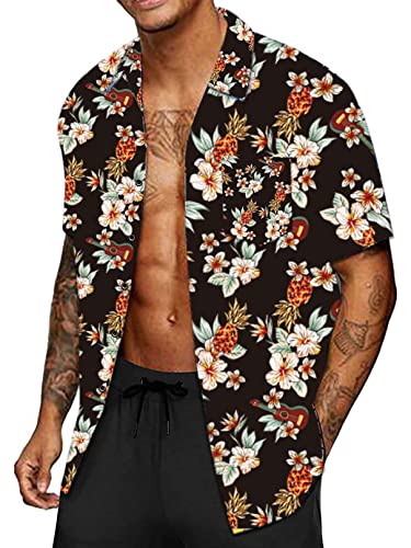 CheChury Camisa Hawaiana Hombre Camisa de Playa Impresión Camisas Aloha Hawaiana Casual Camisa Estampada Hombre Manga Corta Camisas Hawaianas con Bolsillo Delantero Vacaciones Camisa Verano