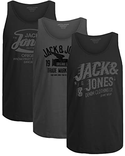 Jack & Jones Camiseta sin Mangas para Hombre, Camisetas de Tirantes con impresión de Cuello Redondo, Corte Regular (Pack de 3 Mix TT - 2, L)
