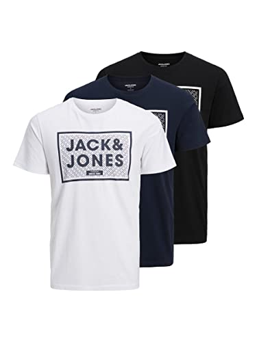 Jack & Jones Jjharrison tee SS Crew Neck 3pk MP Camiseta, Blazer/Pack: navyblazer+White+Black, L para Hombre