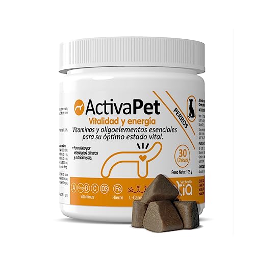 petia Vet health - Activapet - Alimento complementario con vitaminas para aportar vitalidad energía a Perros - 1 Bote de 30 Chews