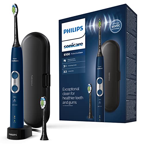 Philips Sonicare ProtectiveClean 6100 HX6871/47 - Cepillo de dientes eléctrico con sensor de presión, 3 modos de limpieza, 3 intensidades, tecnología BrushSync y estuche