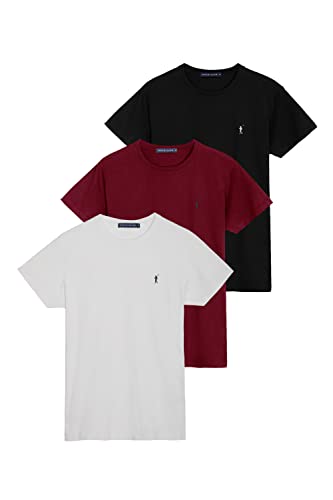 POLO CLUB Pack de Tres Camisetas Negra, Blanca y Burdeos de Cuello Redondo y Logo Rigby Go Hombre