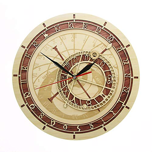 Reloj astronómico de Praga en Madera República Checa Astronomía Medieval Arte de la Pared Astrología Reloj Decorativo de Pared Obra de Arte Regalo de Praga