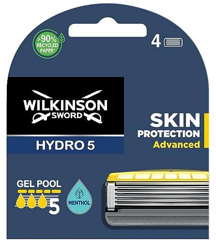 Wilkinson Sword Hydro 5 Skin Protection Advanced - 4 Recambios de Cuchillas de Afeitar de 5 Hojas con Banda Lubricante Enriquecida con Mentol, Compatible para Cualquier Maquinilla Hydro