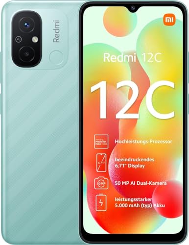 Xiaomi Redmi 12C- Smartphone 4GB RAM 128GB ROM LCD Pantalla 6,71'' Cámara Profesional 50MP 5000mAh Verde [Versión Global]