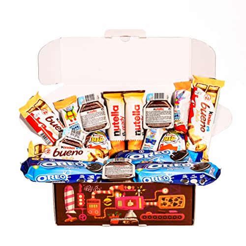 Caja de chocolates para regalar I Regalo original para cumpleaños niños pareja - Kinder Bueno Chocolate Blanco, Happy Hippo, Kinder Joy, Nutella, Oreo - Regalo de cumpleaños
