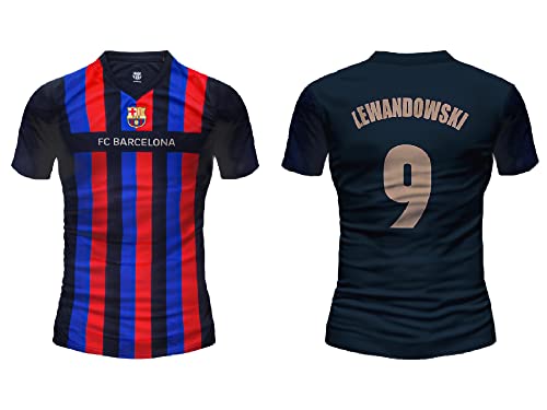 Camiseta de fútbol de Robert Lewandowski. Camiseta Blaugrana Número 9 Personalizada Réplica Oficial Autorizada. (L)