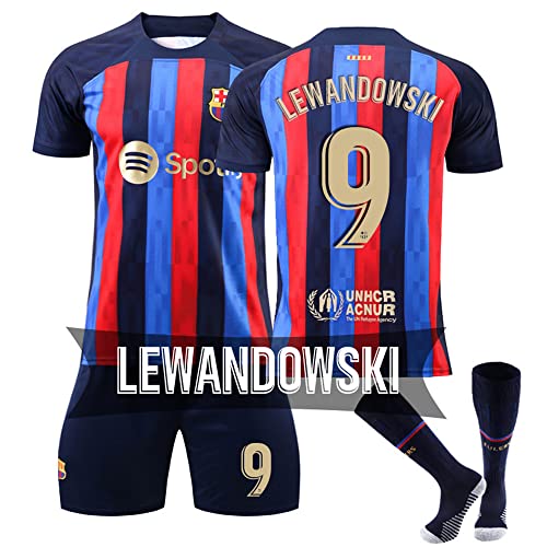 Lewandowski nº 10 - Camiseta de fútbol para niños, diseño de rayas, color rojo y azul