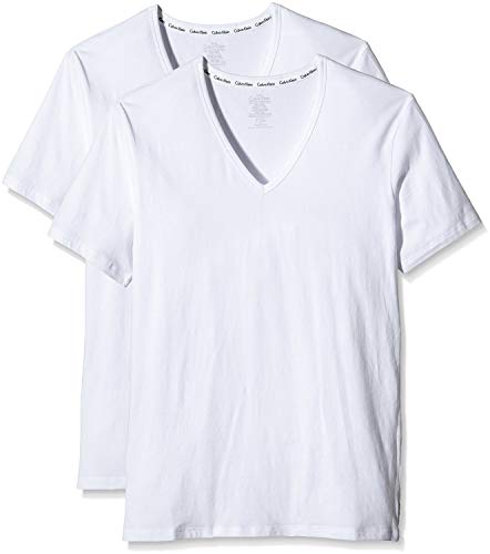 Calvin Klein Pack de 2 Camiseta para Hombre 2 Pk S/S V Neck con Cuello de Pico, Blanco (White), L
