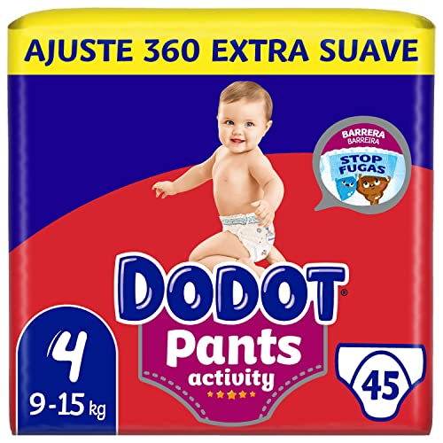 Dodot Actividad: pantalones, pañales, talla 4, fáciles de cambiar con canales de aire, 45 pañales, de 9 a 15 kg, 45