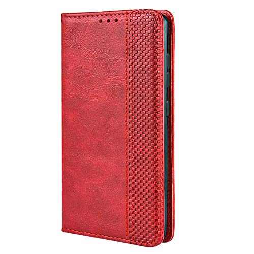 TANYO Funda Leather Folio para el Motorola Moto E7 Plus, PU/TPU Premium Flip Billetera Carcasa Libro de Cuero con Ranuras y Tarjetas - Rojo