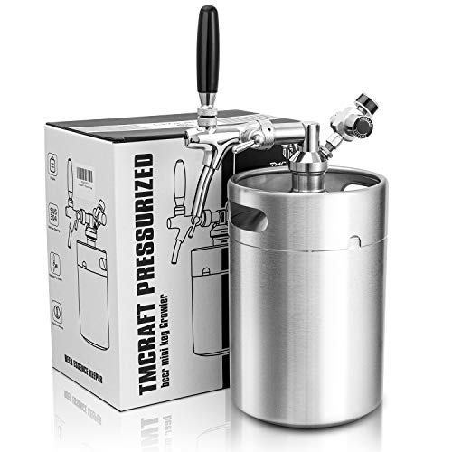 TMCRAFT 5 litros Minibarril Growler, sistema de kit de barril de acero inoxidable con grifo ajustable, puede mantener bebidas para cervecerías caseras, cervezas artesanales y cerveza de barril frescas