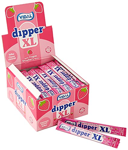 Vidal Golosinas Dipper XL. Caramelo Blando Masticable sabor Fresa. Color rosa. Estuche 100 unidades.